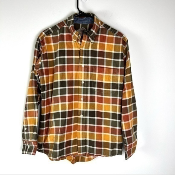 Bills Khakis Mens Button Down Shirt Brown Yellow Plaid Long Sleeve 100% Cotton M - Picture 1 of 9